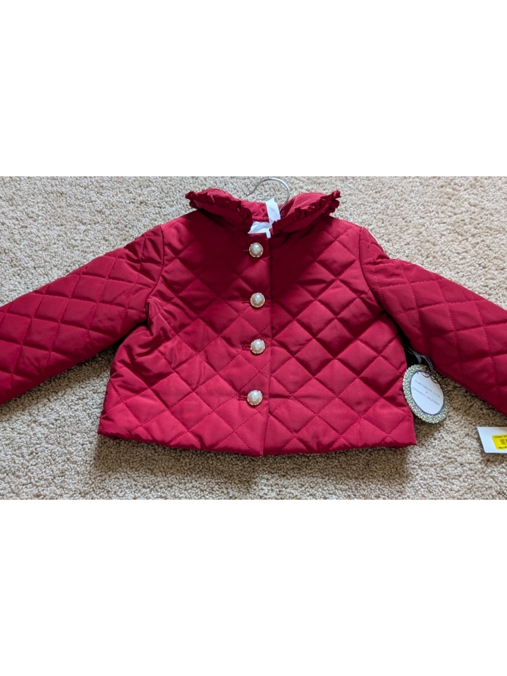 Edgehill Collection Girls Quilted Red Puff Jacket with Decorative Buttons
